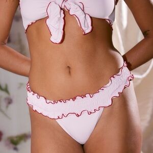 Frankie's Bikinis Pink and Red Ruffle Bikini Bottom